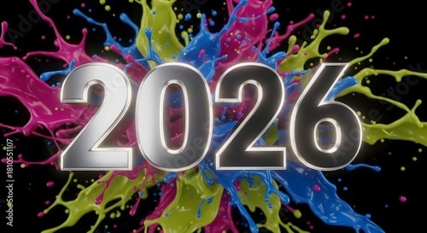 Obraz Happy New Year 2026 Celebration Greeting Card Festive Holiday Background with Sparkling Party Design