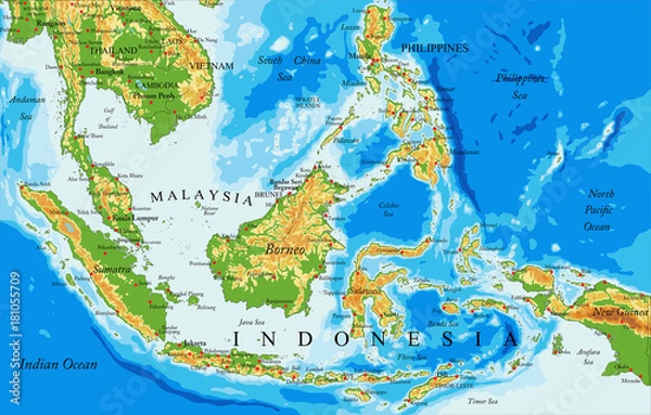 Obraz Mapa fizyczna Indonezji