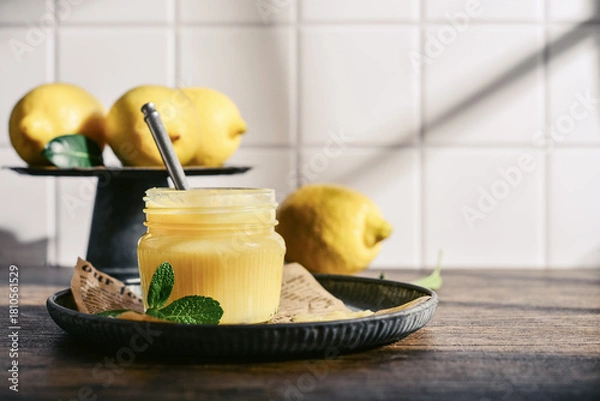 Obraz Homemade lemon curd in a glass jar