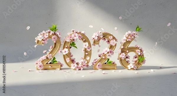 Fototapeta Happy New Year 2026 Celebration Greeting Card Festive Holiday Background with Sparkling Party Design