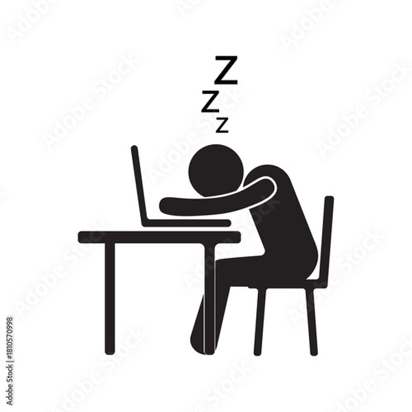 Fototapeta flat icon vector of a person sleeping on a work desk and laptop