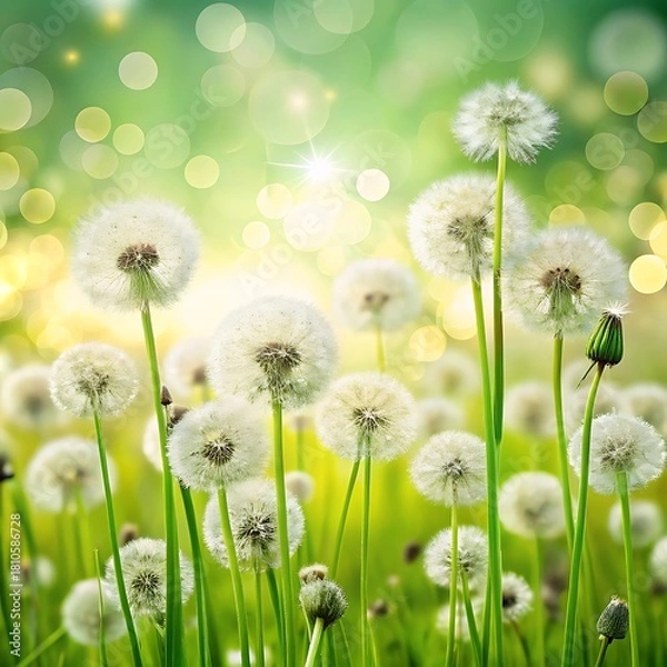 Obraz Dandelion Field in Spring with Bokeh Background
