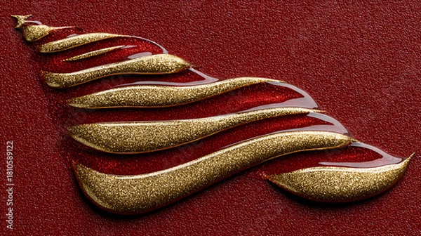 Fototapeta Christmas Tree Shape in Gold and Red, Golden Red Christmas Tree Decoration, Artistic Christmas Tree Design