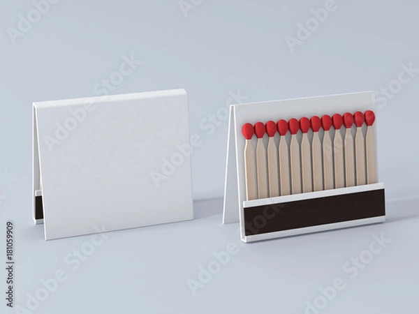 Fototapeta Blank matches white book mock up, red matches 3d rendering