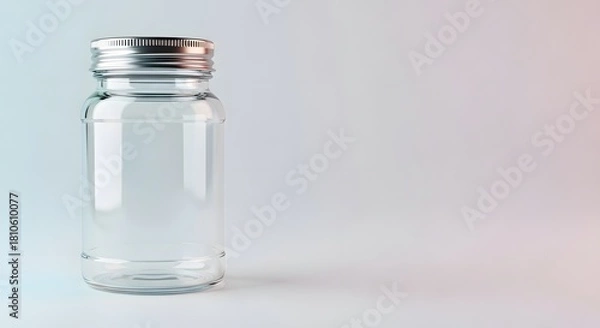 Fototapeta Empty Clear Glass Bottle with Metal Cap on a Gradient Background