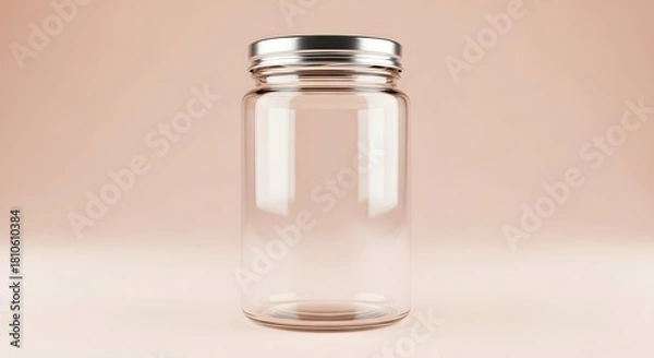 Fototapeta Empty Glass Vial with Silver Screw Cap on Neutral Background