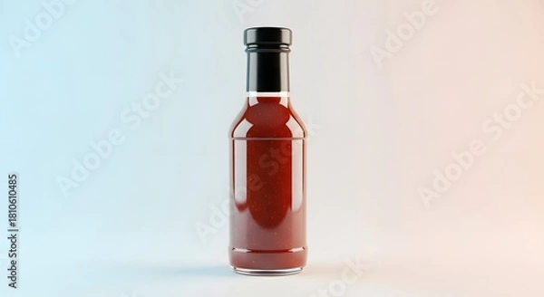 Fototapeta Glass Bottle of Red Hot Sauce with Black Cap, Isolated on Gradient Background