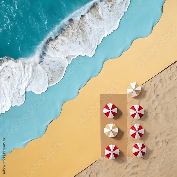 Obraz Aerial View of Beach With Miniature Umbrellas