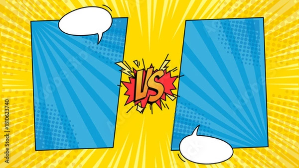 Fototapeta Versus comic frame for dynamic cartoon combat scenes. Suitable for comic book illustrations, fight scenes, gaming graphics, and animation projects. Versus comic loop animation.