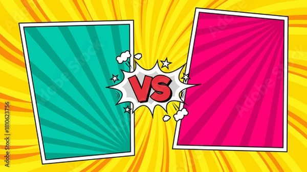Fototapeta Versus comic frame depicts dynamic battles between framed squares, ideal for animated graphics related to competition events or gaming. Versus comic loop animation.