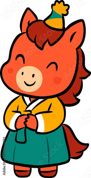 Obraz 한복을 입은 귀여운 말 캐릭터 일러스트
