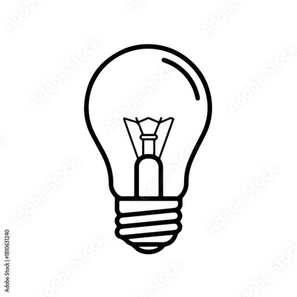 Fototapeta Light bulb idea symbol drawn in clean outline vector style for innovation, creativity, problem-solving, and brainstorming theme graphics