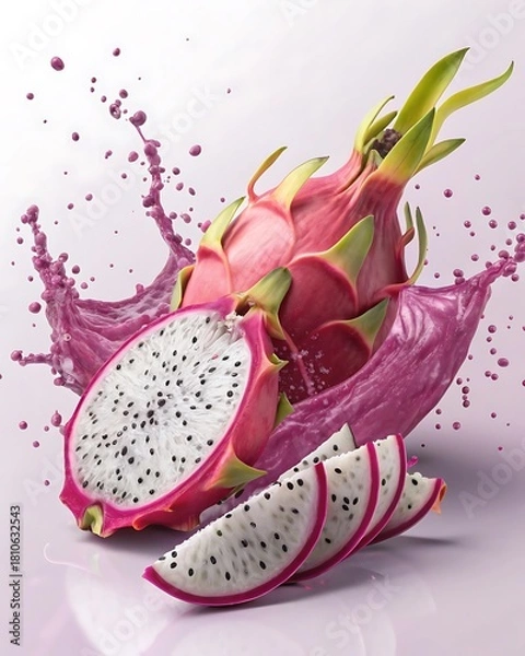 Obraz Fresh Dragon Fruit with Juice Splash