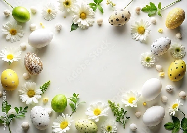 Obraz Easter eggs and daisy flowers frame
