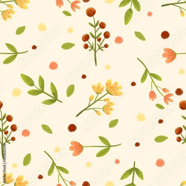 Obraz Spring Yellow and Green Botanical Seamless Pattern