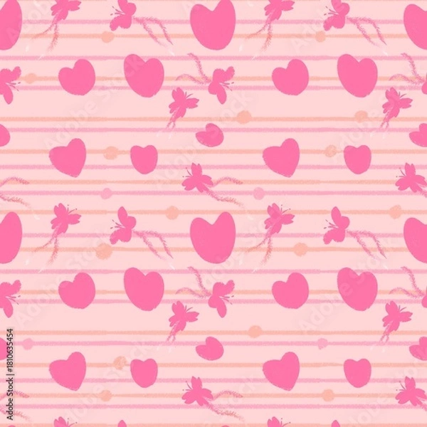 Obraz Cute Pink Hearts and Stripes Seamless Pattern