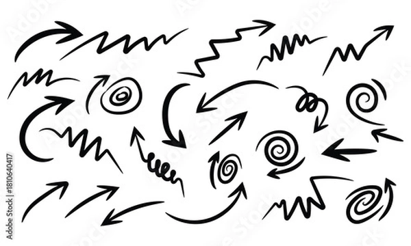 Obraz Set of hand drawn arrows, doodle style pointers isolated on