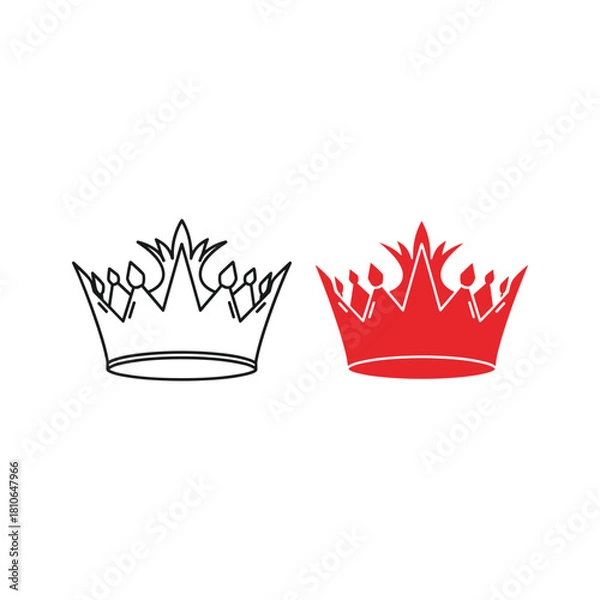 Obraz Two crowns, one in black outline and one in red, isolated on