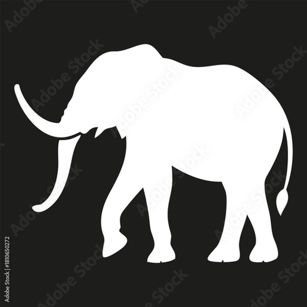 Obraz White elephant silhouette icon. Minimal animal vector design isolated on black background.
