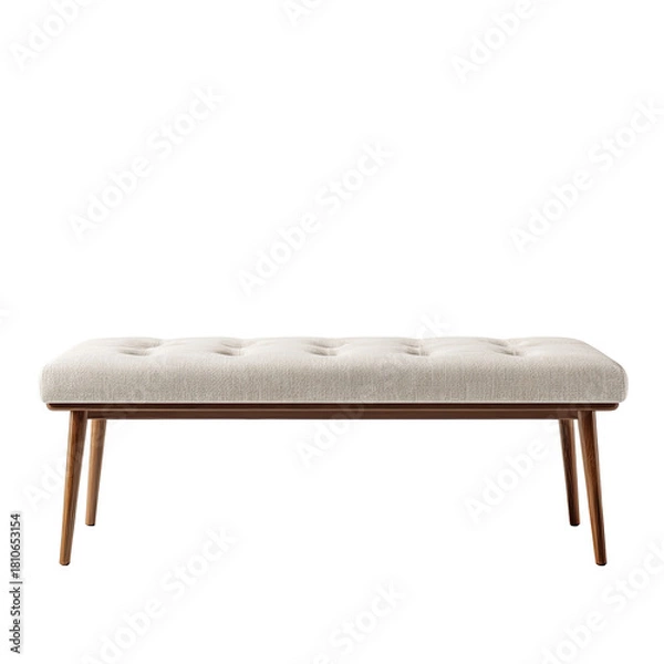 Fototapeta Minimalist off-white button-tufted bench with wood legs