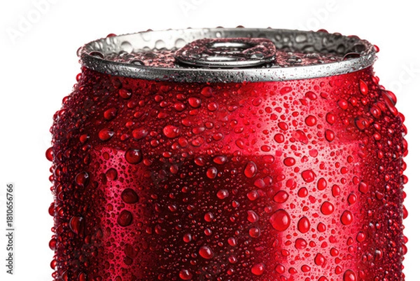 Fototapeta Red can closeup covered in condensation droplets, studio lit