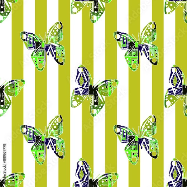 Obraz Multicolored paper cut butterflies in white and green stripes