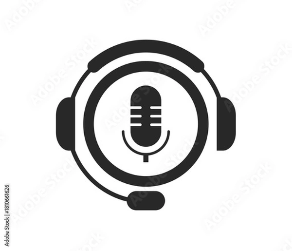 Fototapeta Simple line-art illustration of a customer service or VOIP headset. The design highlights both listening and speaking components, often used for technical assistance or contact centers.