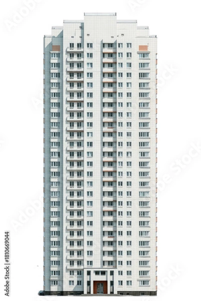 Fototapeta Tall, white apartment building with rows of windows