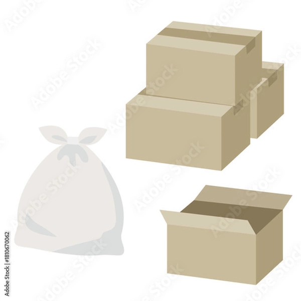 Obraz 段ボールとゴミ袋のイラスト素材／引っ越し・片付け・大掃除