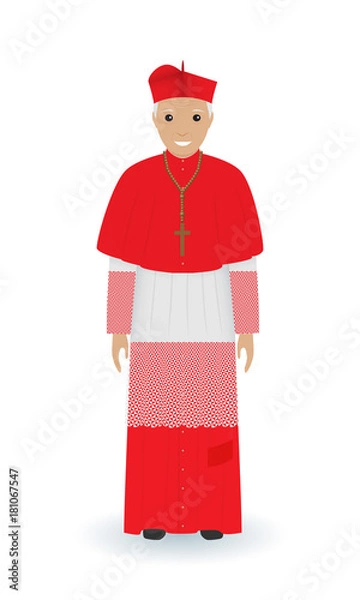 Fototapeta Pope or cardinal character in characteristic clothes isolated on a white background. Catholic priest in cassocks.