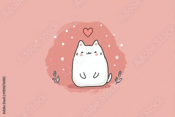 Obraz illustration with tiny cute smiling cat