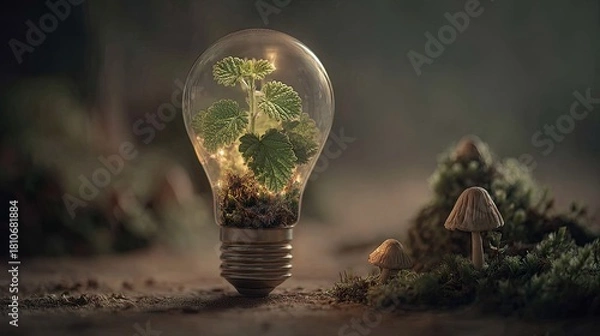 Obraz A small plant grows inside a glowing lightbulb.