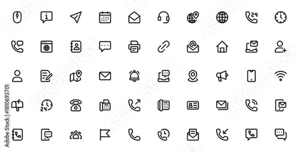 Obraz Contact Us icon set. Minimal vector line icons pack.Includes symbols for email phone, chat, location, suport, call center, communiation and more.