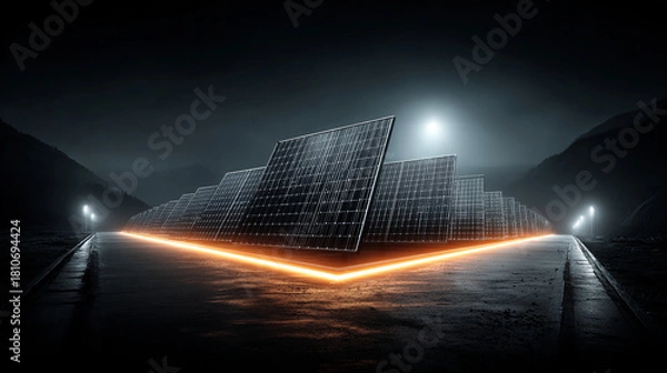 Fototapeta Minimal solar panels at night with copy space.