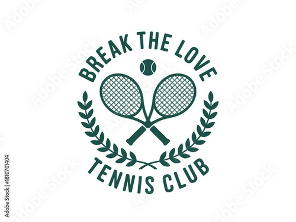 Fototapeta Vintage tennis emblem design with crossed racquets and laurel wreath, retro sports logo perfect for club branding, tournament graphics, and team identity vector illustration.