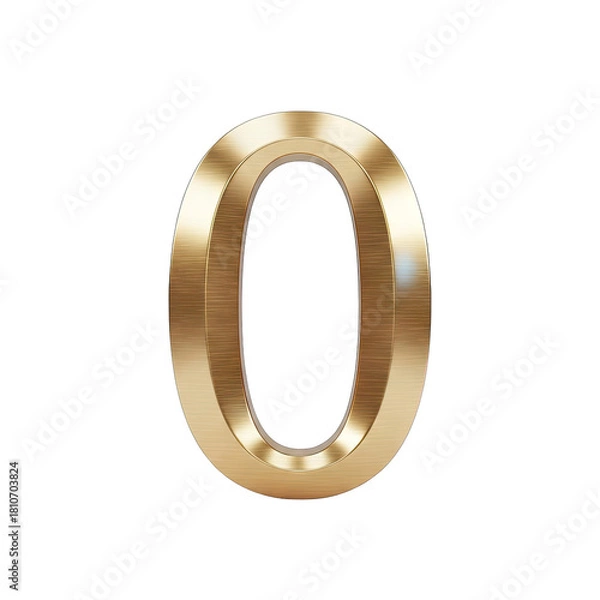 Fototapeta Golden number zero numeral isolated on black background with brushed metal texture and subtle reflections
