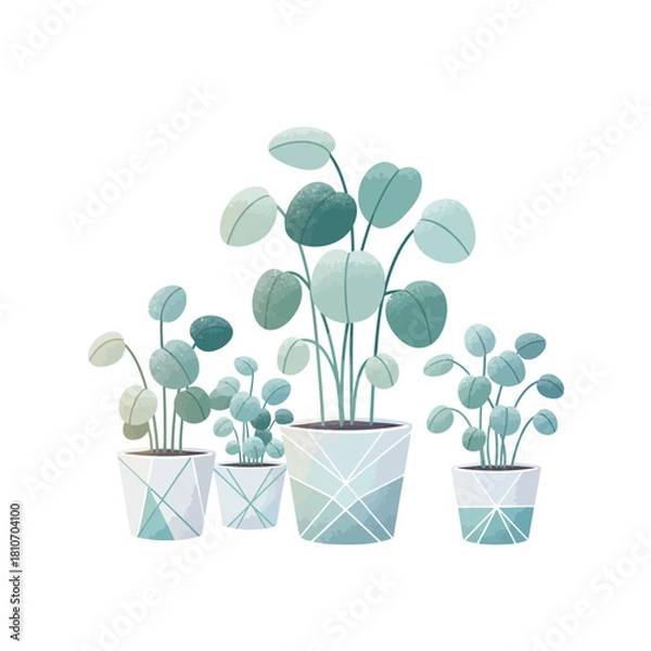 Obraz Frosted Balcony Potted Plants – Minimal Winter Flat Vector Illustration