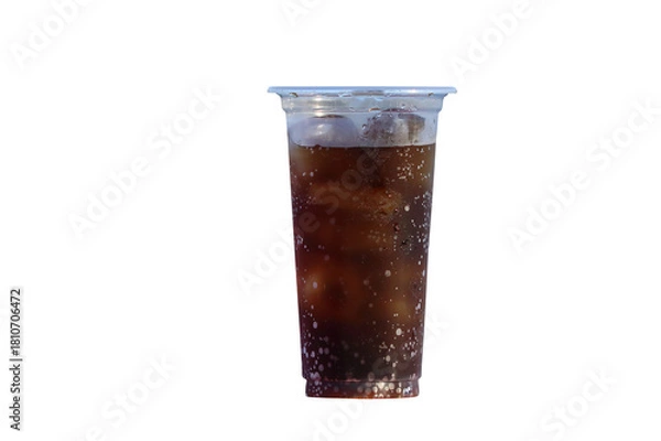 Obraz Cola in a plastic glass with ice isolated on transparent background png file