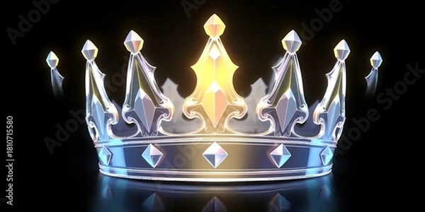 Fototapeta Gleaming crystal crown with golden and blue highlights on a reflective black surface