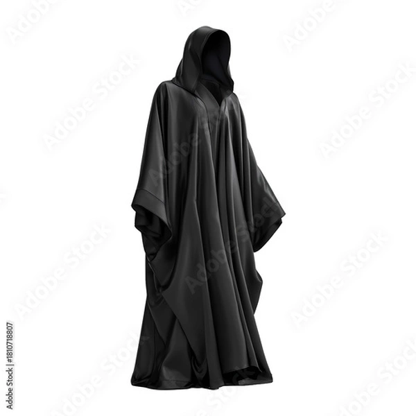 Fototapeta Elegant long black hooded abaya for women isolated on a transparent background studio shot.