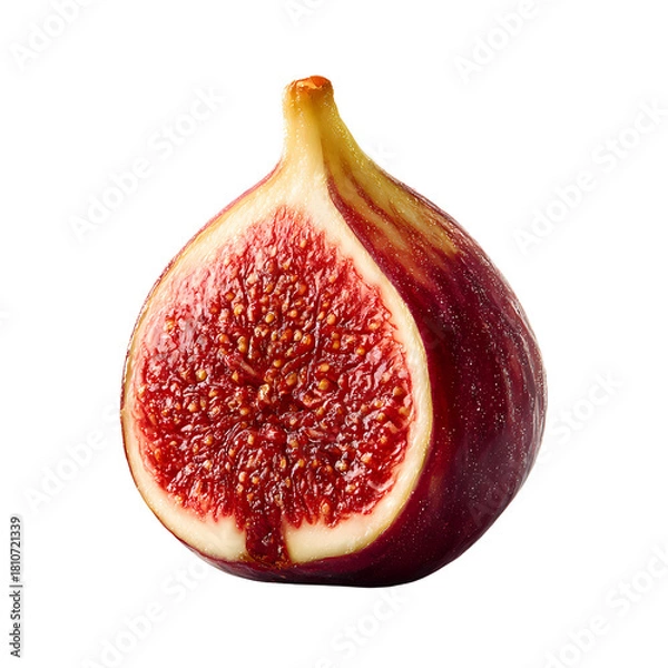 Fototapeta Sliced fig reveals vibrant red interior with seeds, presented against transparent backdrop