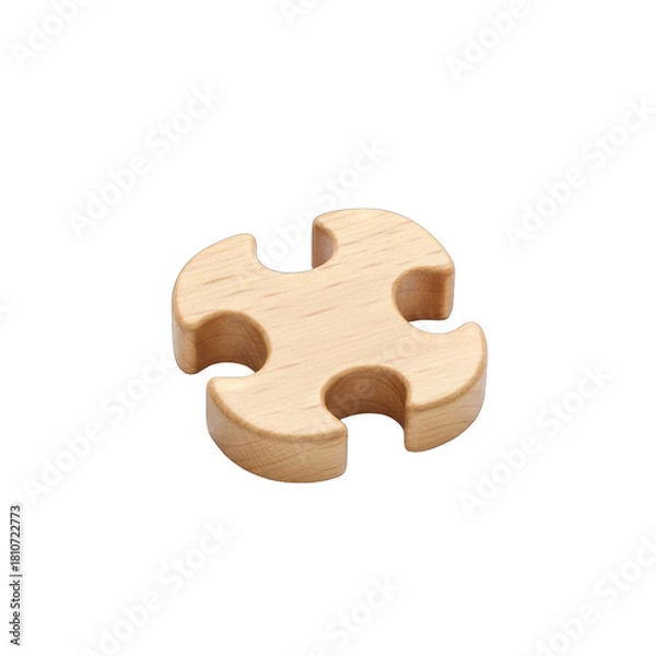 Fototapeta Light Brown Wooden Puzzle Piece Shaped Object Isolated On A Transparent Background With Soft Lighting And A Subtle Grain Texture