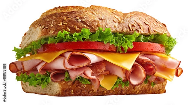 Obraz Big burgur made from natural organic meat and vegetables cooked in a josper for a festive party on a white background