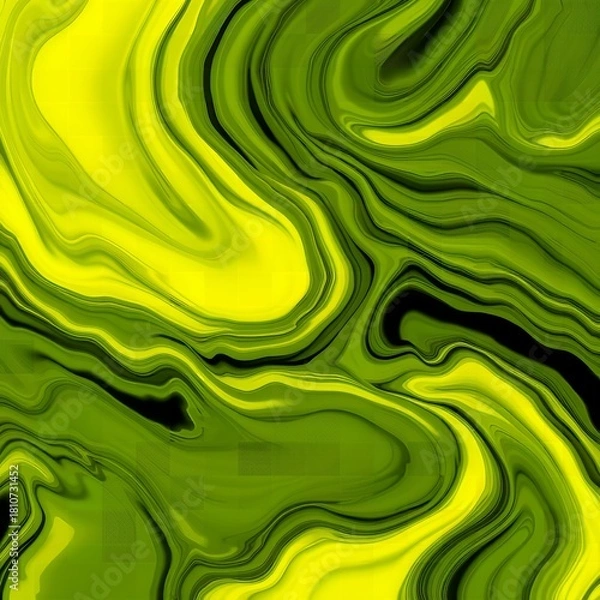 Fototapeta Abstract liquid marbling with swirls of lime green and bright yellow paint Texture