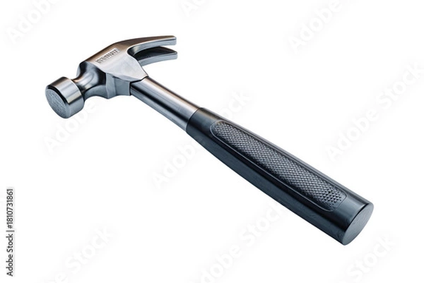 Fototapeta Chrome hammer, dark handle, isolated on black background