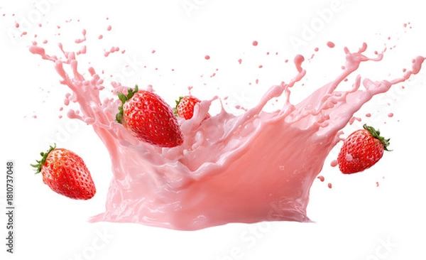 Obraz Strawberry cut out pattern. Ripe fresh flying red strawberry isolated on white background. With clipping path. Summer delicious sweet berry organic fruit, food, diet, vitamins, creative layout