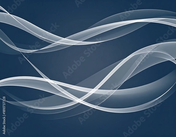 Fototapeta White translucent wave-like ribbons flowing on a dark-blue gradient background