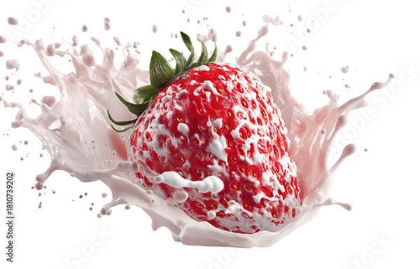 Obraz Strawberry cut out pattern. Ripe fresh flying red strawberry isolated on white background. With clipping path. Summer delicious sweet berry organic fruit, food, diet, vitamins, creative layout