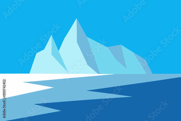 Fototapeta Stylized icebergs floating in arctic ocean against a blue sky