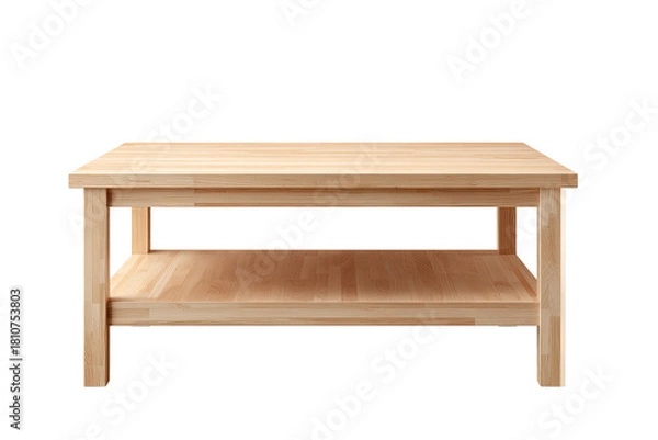 Fototapeta Simple light-wood table with shelf, isolated on black